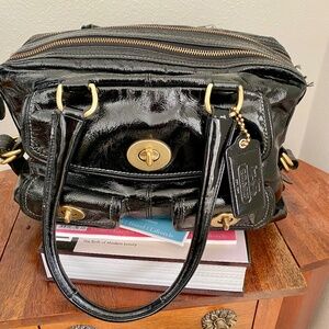 Coach Peyton Legacy Satchel in Black Patent Leather